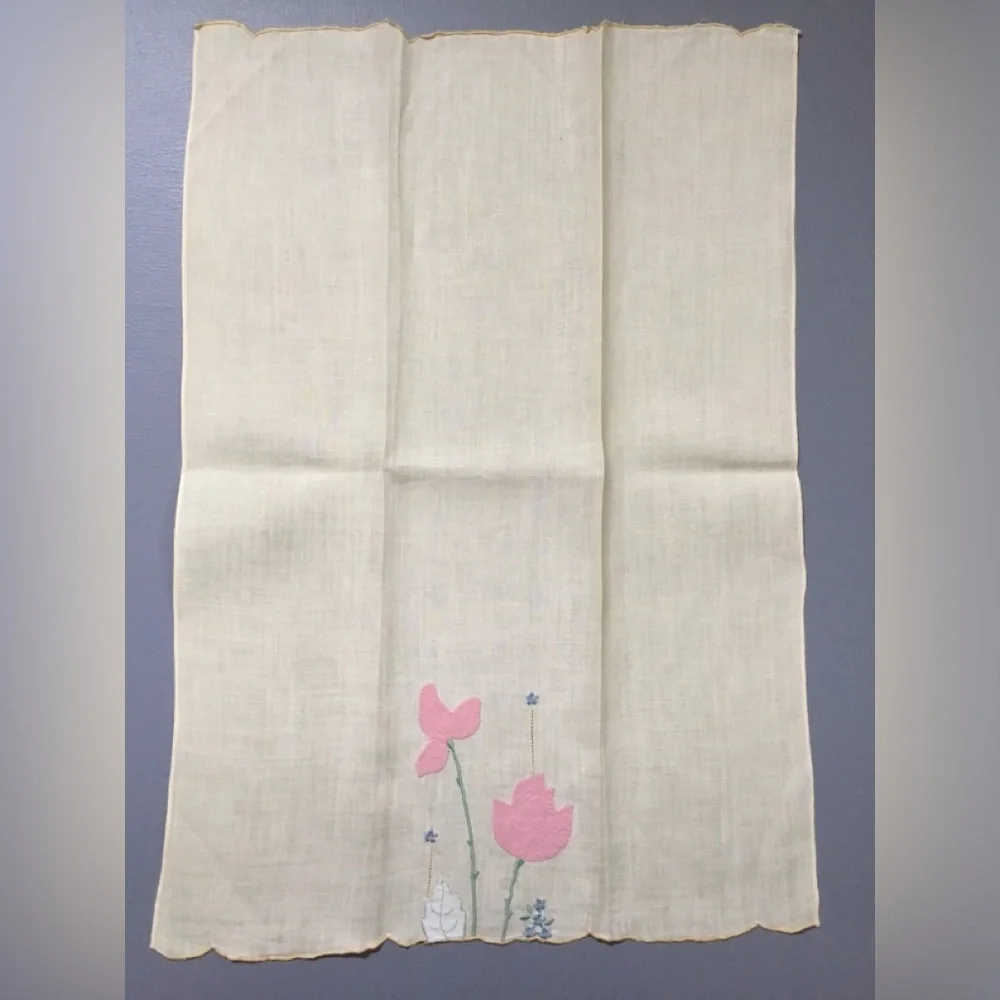 5 Vintage Springtime Embroidered Linen Hand Towels